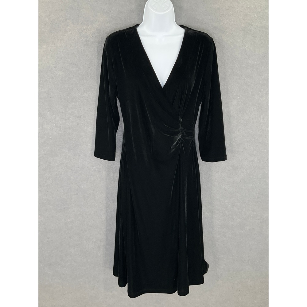 Soft Surroundings Dress Womens Sz S Black Velvet Whimsigoth V-Neck Ruched Party